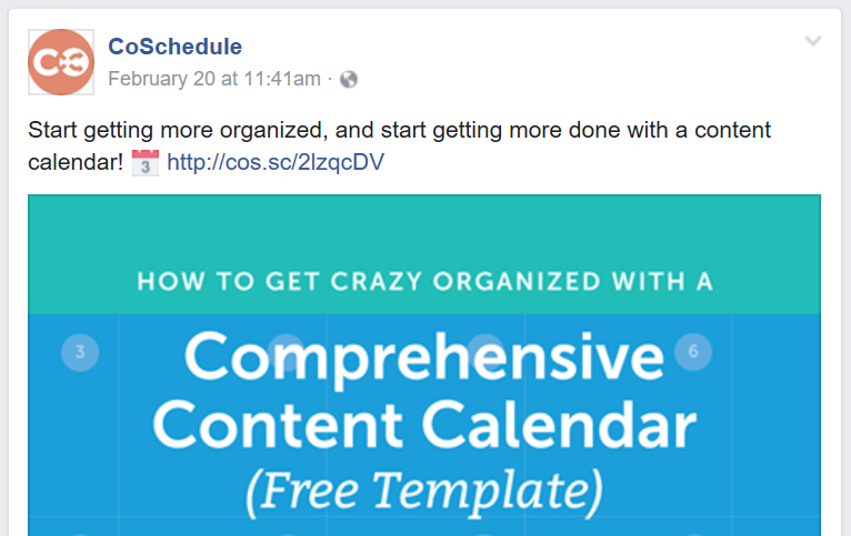 A CoSchedule Facebook post regarding a content calendar
