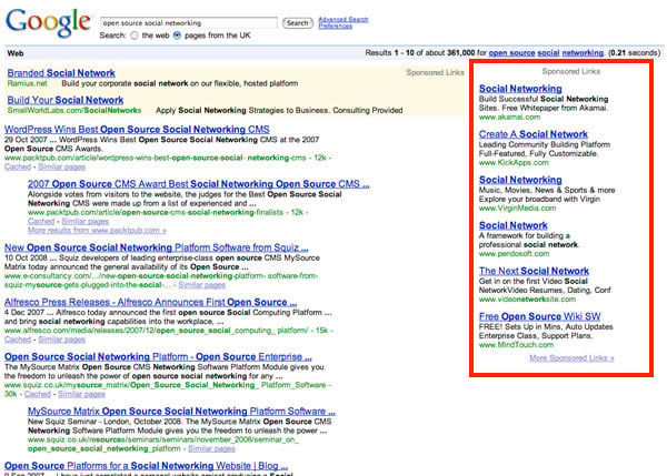 Old Google Search Results with Sidebar Ads